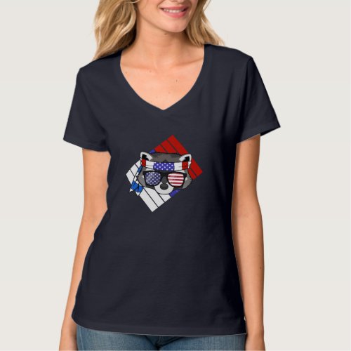 American Flag Racoon July 4th Gift T_Shirt
