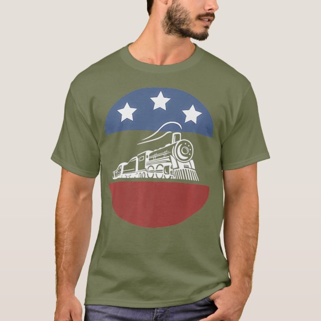 American Flag Railroad Train Conductor Gifts USA T-Shirt (Front)