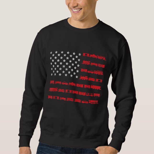 American Flag Railroad Train Gift Sweatshirt (Front)