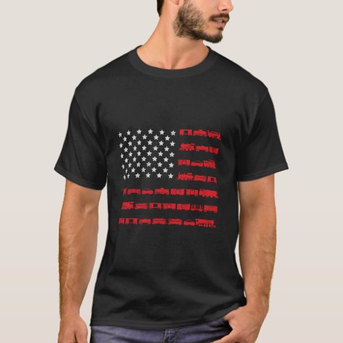 American Flag Railroad Train Gift T_Shirt