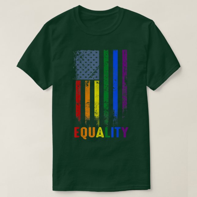 American Flag Rainbow Equality Gay LGBTQ LGBT Prid T-Shirt (Design Front)