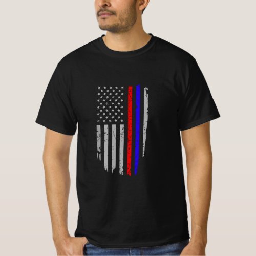 American Flag Red Blue Thin Line Apparel Firefight T_Shirt