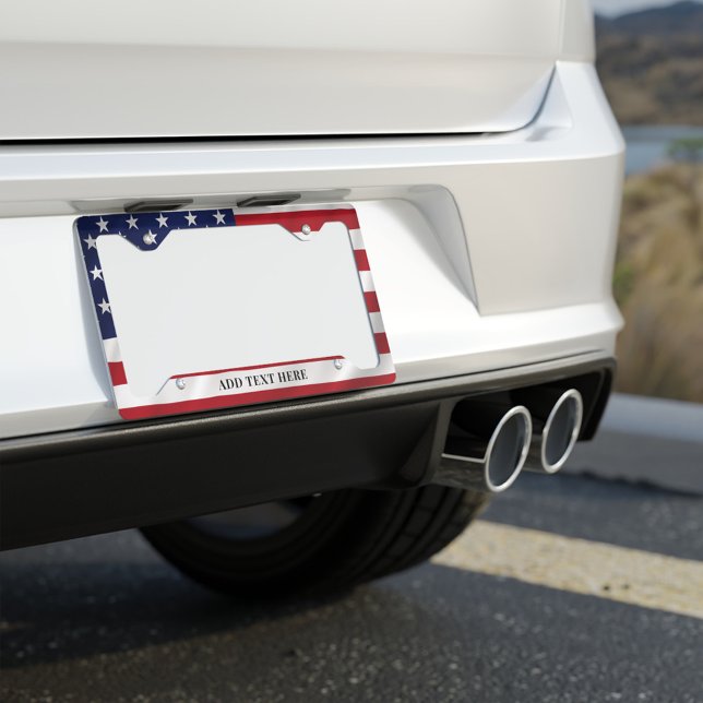 American Flag Red Blue White Custom Add Your Text License Plate Frame (USA Flag License Plate Frame B-Type )