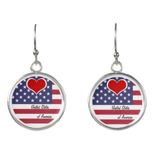 American Flag  Red Heart _ USAsports fan Earrings