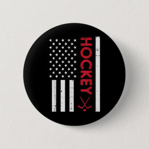 American Flag Red Ice Hockey Vintage Patriotic Pla Button