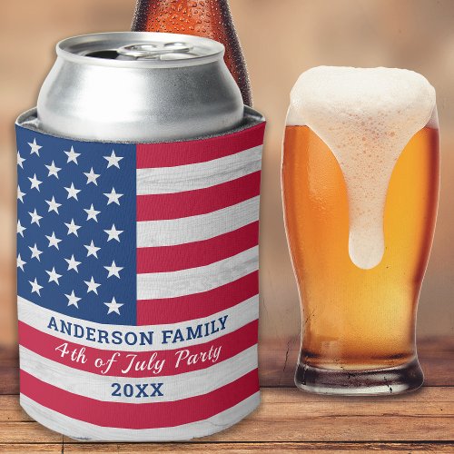 American Flag Red Whit Blue Personalized Patriotic Can Cooler