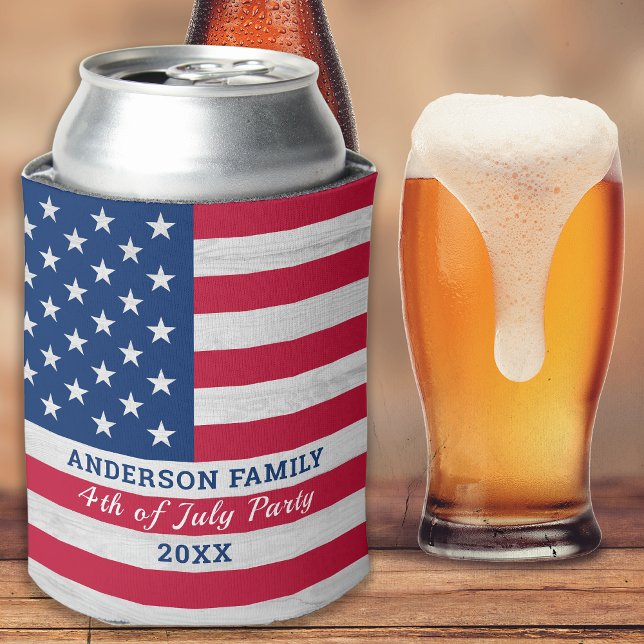 American Flag Red Whit Blue Personalized Patriotic Can Cooler (Creator Uploaded)
