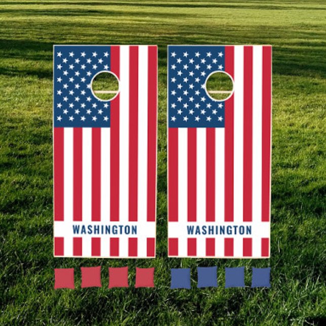 American Flag Red White and Blue Custom Name Cornhole Set (Creator Uploaded)