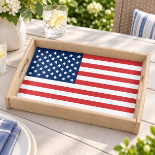 American Flag Red White and Blue Patriotic Serving Tray