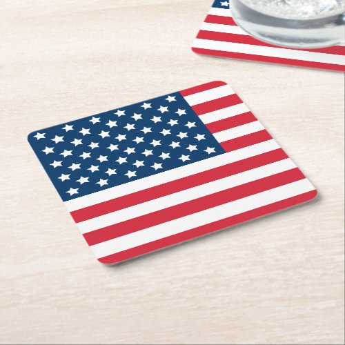 American Flag Red White and Blue Patriotic Square Paper Coaster