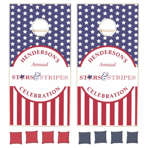 American Flag Red White and Blue Striped Cornhole Set