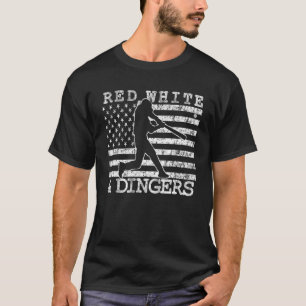 American Flag Red White and Dingers Baseball Softb T-Shirt