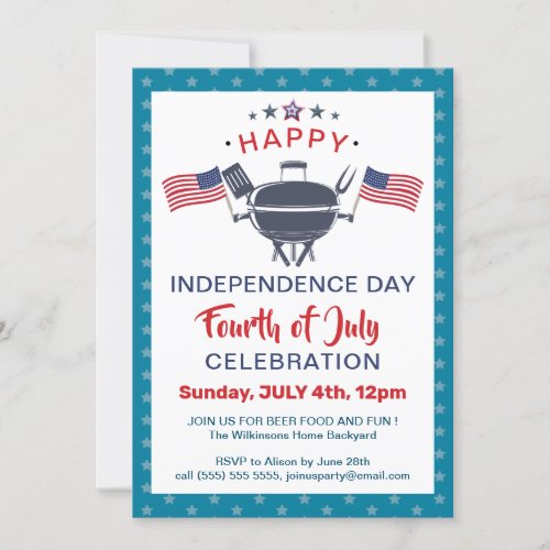 American Flag Red White Blue 4th of JULY BBQ Party Invitation