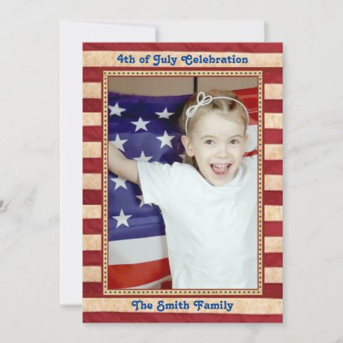 American Flag Red White Blue 4th of JULY BBQ Party Invitation