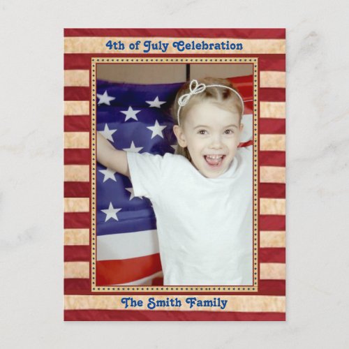 American Flag Red White Blue 4th of JULY BBQ Party Invitation Postcard