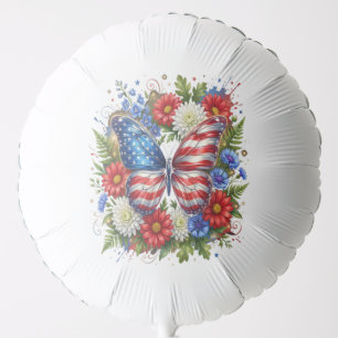 American Flag Red White Blue Butterfly Floral Balloon