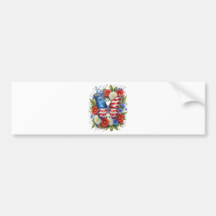 American Flag Red White Blue Butterfly Floral Bumper Sticker