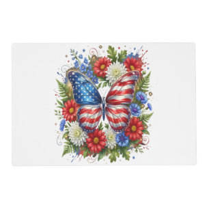 American Flag Red White Blue Butterfly Floral Placemat