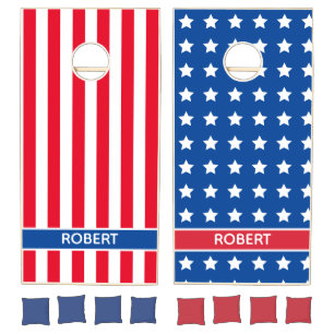 American Flag Red White Blue Custom Branded Name Cornhole Set
