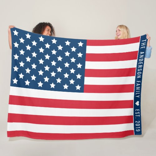 American Flag Red White Blue Custom Monogram Name Fleece Blanket