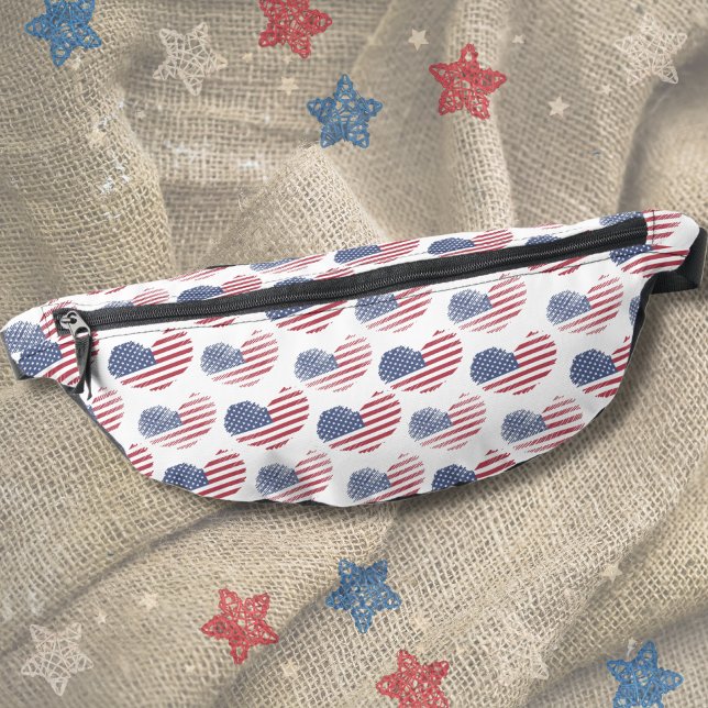 American Flag Red White Blue Patriotic  Fanny Pack (Cute Patriotic American Flag Rustic Heart Pattern Fanny Pack)