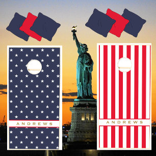 American Flag Red White Blue Patriotic Monogram Co Cornhole Set