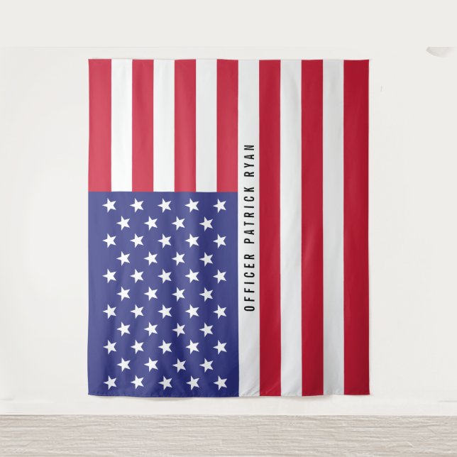 American Flag Red White Blue Patriotic Monogram Tapestry (Front)