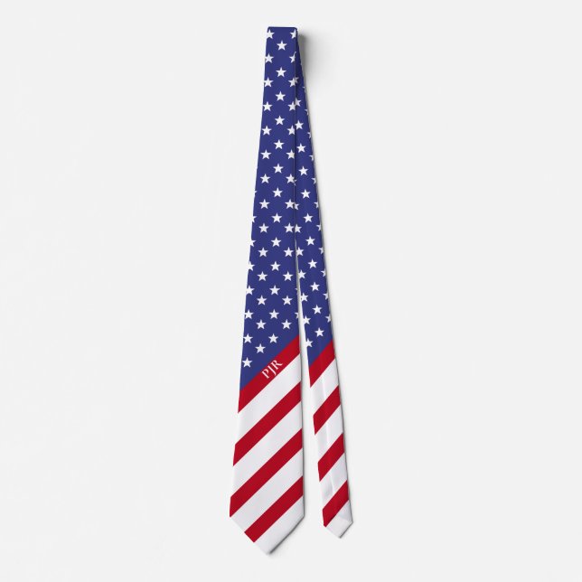 American Flag Red White Blue Patriotic Monogrammed Neck Tie (Front)