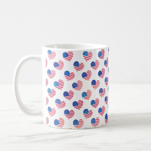American Flag Red White Blue Stars Stripes Hearts Coffee Mug