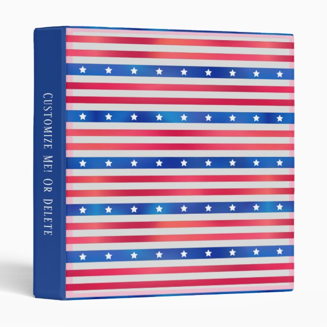 American Flag Red White Blue Stars Stripes USA 3 Ring Binder (Front/Spine)
