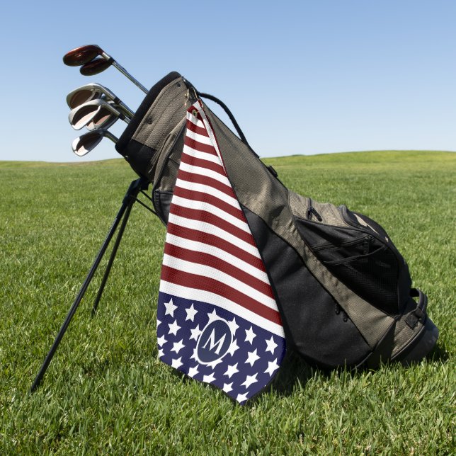 American Flag Red White Blue Stripe Flag   Golf Towel (Green)