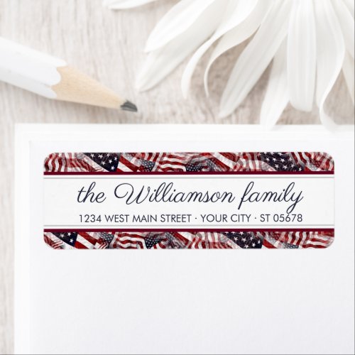 American Flag Red White Blue Stripe Return Address Label