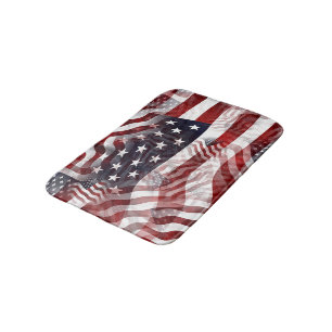 American Flag Red White Blue Stripes Stars Pattern Bathroom Mat