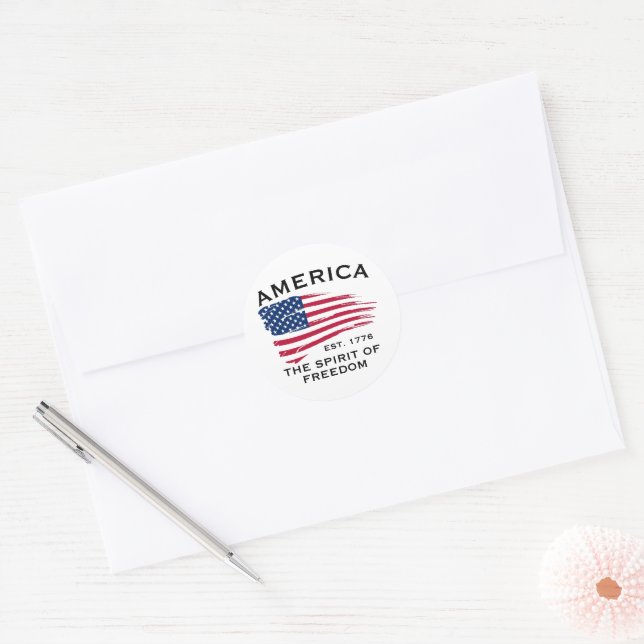 American Flag Red White Blue Stripes Stars Pattern Classic Round Sticker (Envelope)