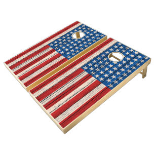 American Flag Red White Blue Stripes Stars Pattern Cornhole Set