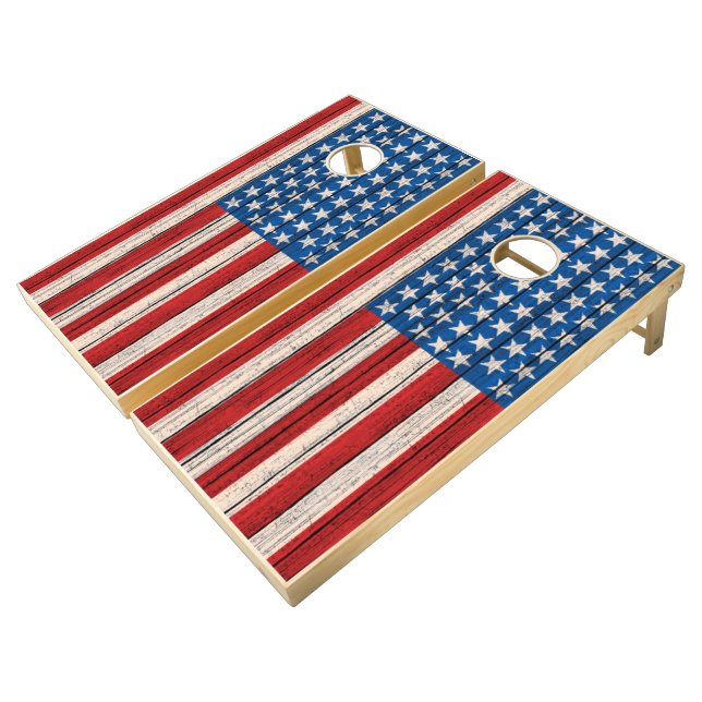 American Flag Red White Blue Stripes Stars Pattern Cornhole Set (Angled)