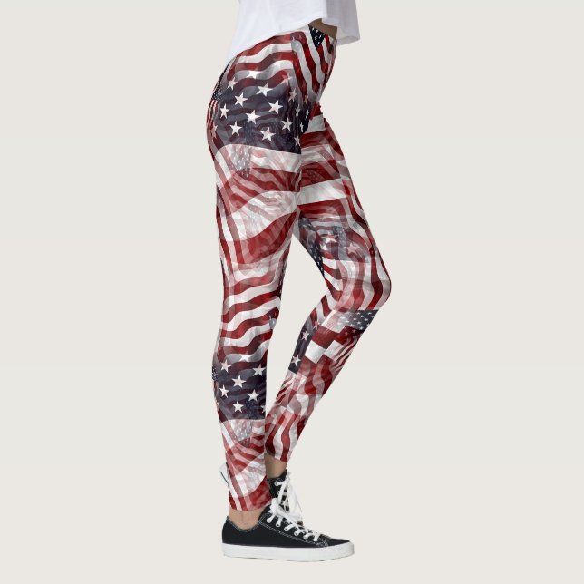 American Flag Red White Blue Stripes Stars Pattern Leggings (Right)