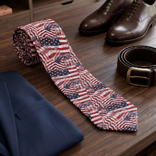 American Flag Red White Blue Stripes Stars Pattern Neck Tie