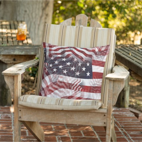 American Flag Red White Blue Stripes Stars Pattern Outdoor Pillow