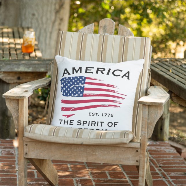American Flag Red White Blue Stripes Stars Pattern Outdoor Pillow (Chair)