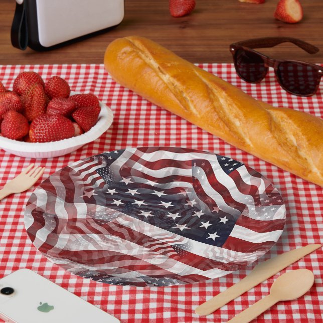 American Flag Red White Blue Stripes Stars Pattern Paper Plates (Picnic)