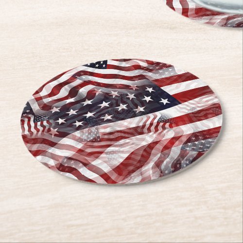 American Flag Red White Blue Stripes Stars Pattern Round Paper Coaster