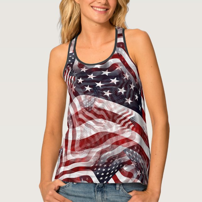 American Flag Red White Blue Stripes Stars Pattern Tank Top (Front)