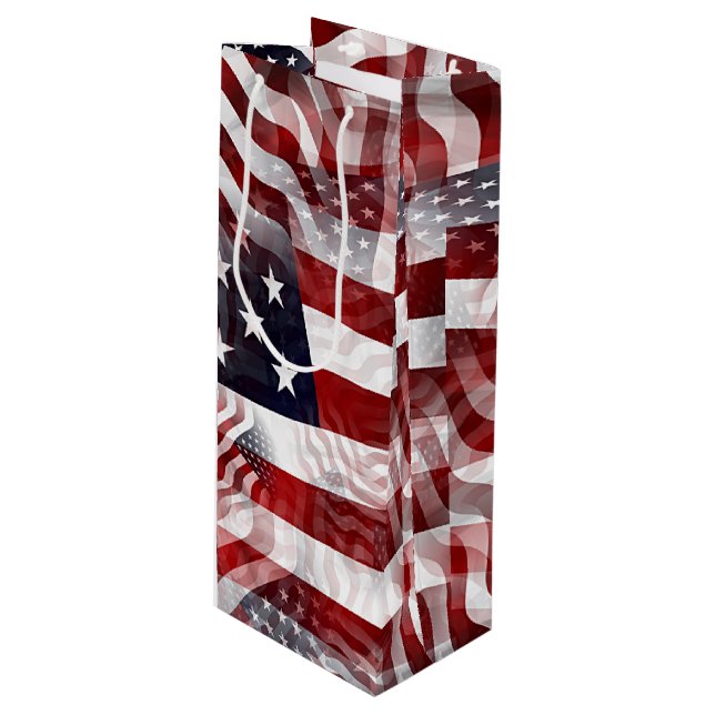American Flag Red White Blue Stripes Stars Pattern Wine Gift Bag (Front Angled)