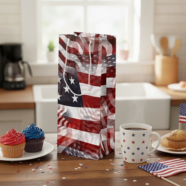 American Flag Red White Blue Stripes Stars Pattern Wine Gift Bag (Creator Uploaded)