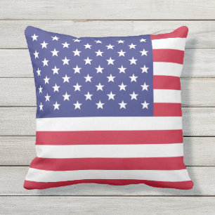 American Flag Red White Blue USA Patriotic Outdoor Pillow