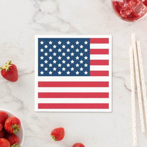 American Flag Red White Blue USA Stars and Stripes Paper Napkins - Patriotic paper napkins feature a United States of America flag with stars and stripes in red, white, and navy blue colors.
