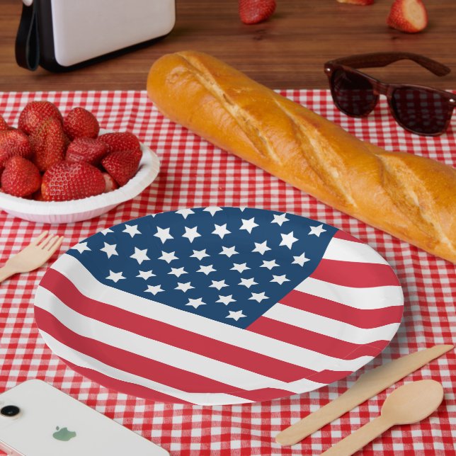 American Flag Red White Blue USA Stars and Stripes Paper Plates (Picnic)