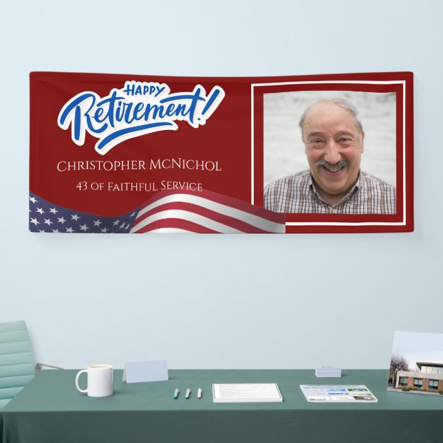 American Flag Retirement Banner with Custom Photo  (Tradeshow)