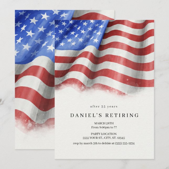 American Flag Retirement Party Invitations (Front/Back)